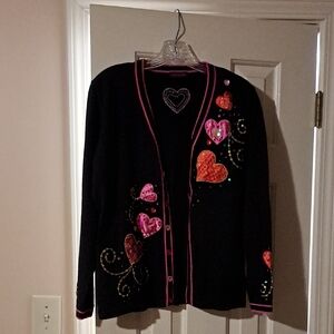Elegant Black Cardigan with Heart Accents